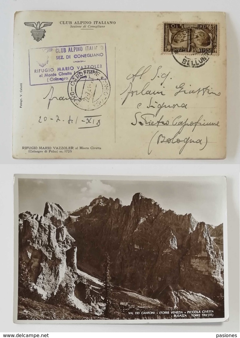 Cartolina Illustrata Rifugio Mario Vazzoler Per S.Pietro Capofiume (BO) - 22/07/1941 - Storia Postale