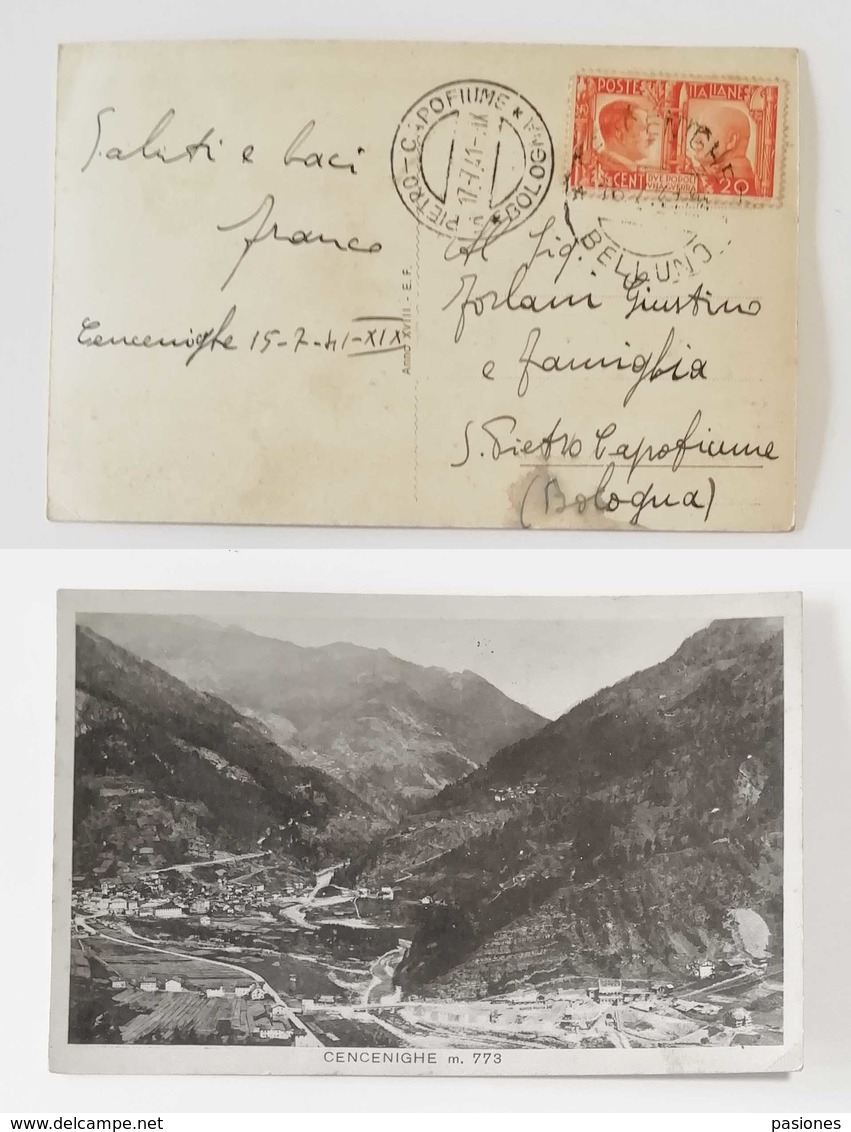 Cartolina Illustrata Cencenighe (BL) Per S.Pietro Capofiume (BO) - 17/07/1941 - Storia Postale