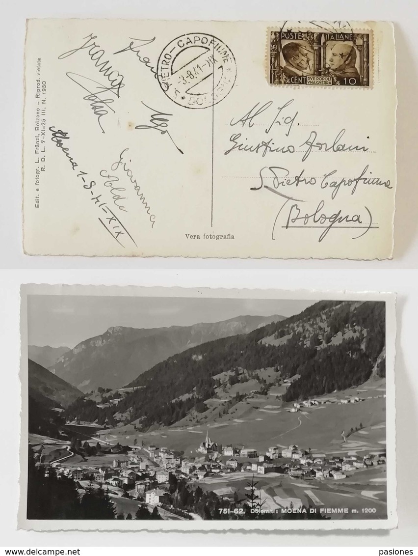 Cartolina Illustrata Moena Di Fiemme Per S.Pietro Capofiume (BO) - 01/08/1941 - Storia Postale