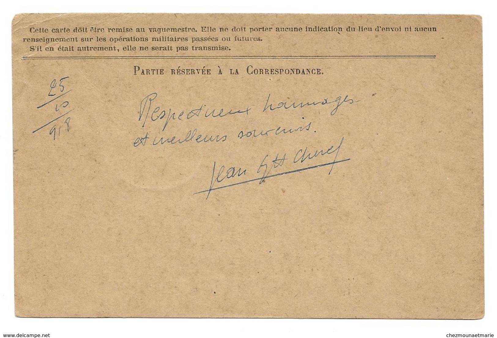 WWI CARTALLIER FABRICANT GANTS GRENOBLE TRESOR ET POSTES - CPA CORRESPONDANCE MILITAIRE - War 1914-18