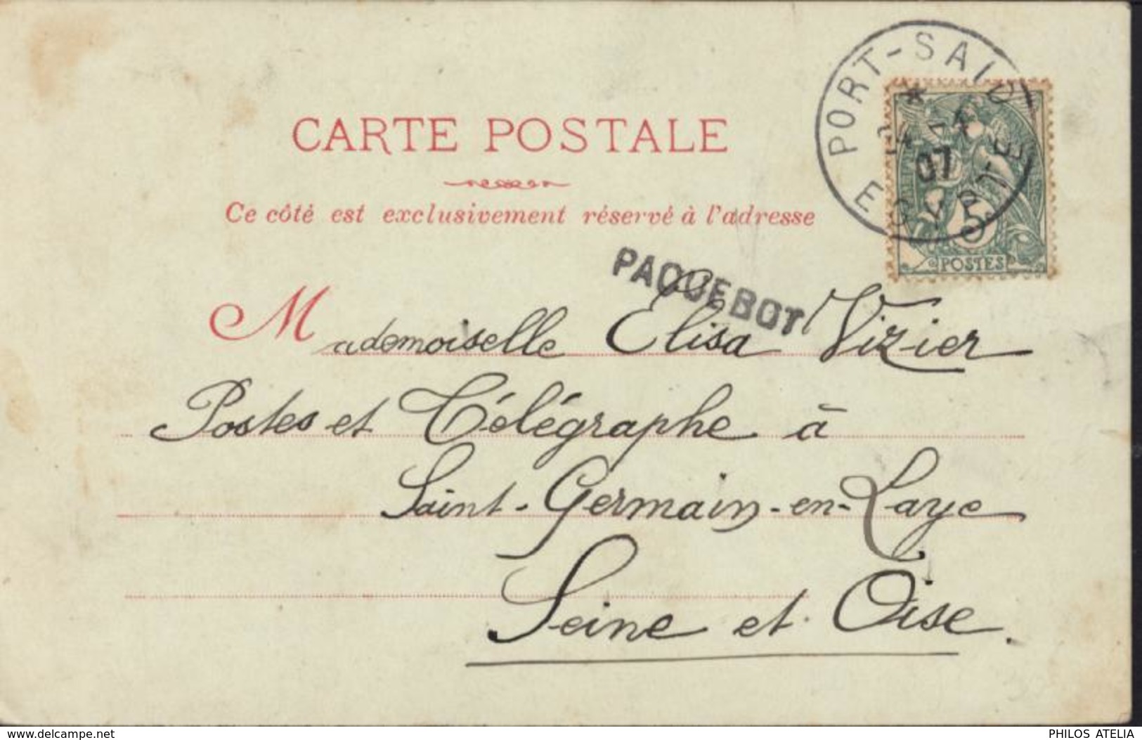 YT France Blanc N°111 CAD Port Saïd Egypte 24 4 07 Cachet Paquebot CPA Messageries Maritimes SS Portugal - Oblitérés