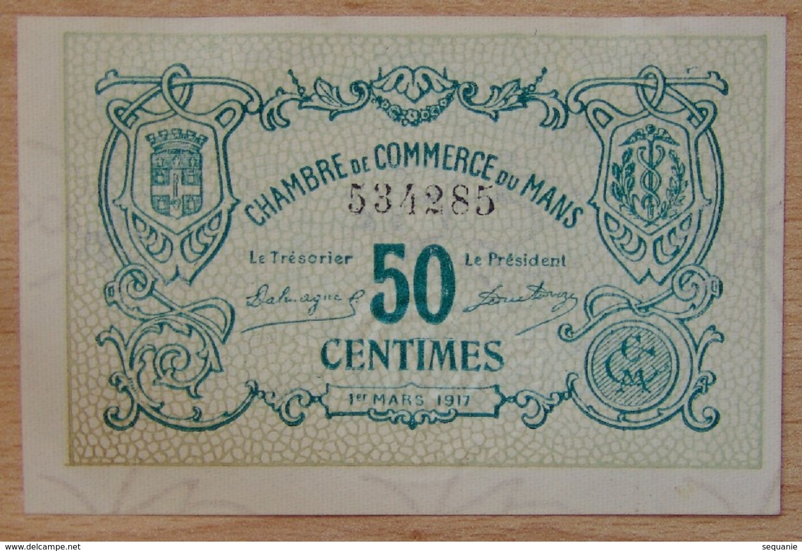 LE MANS ( 72  ) 50 Centimes Chambre De Commerce Du Mans 1 Mars 1917 - Chambre De Commerce