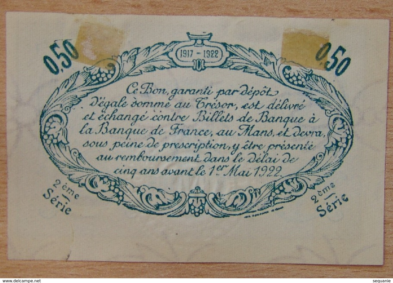 LE MANS ( 72  ) 50 Centimes Chambre De Commerce Du Mans 1 Mars 1917 - Chambre De Commerce