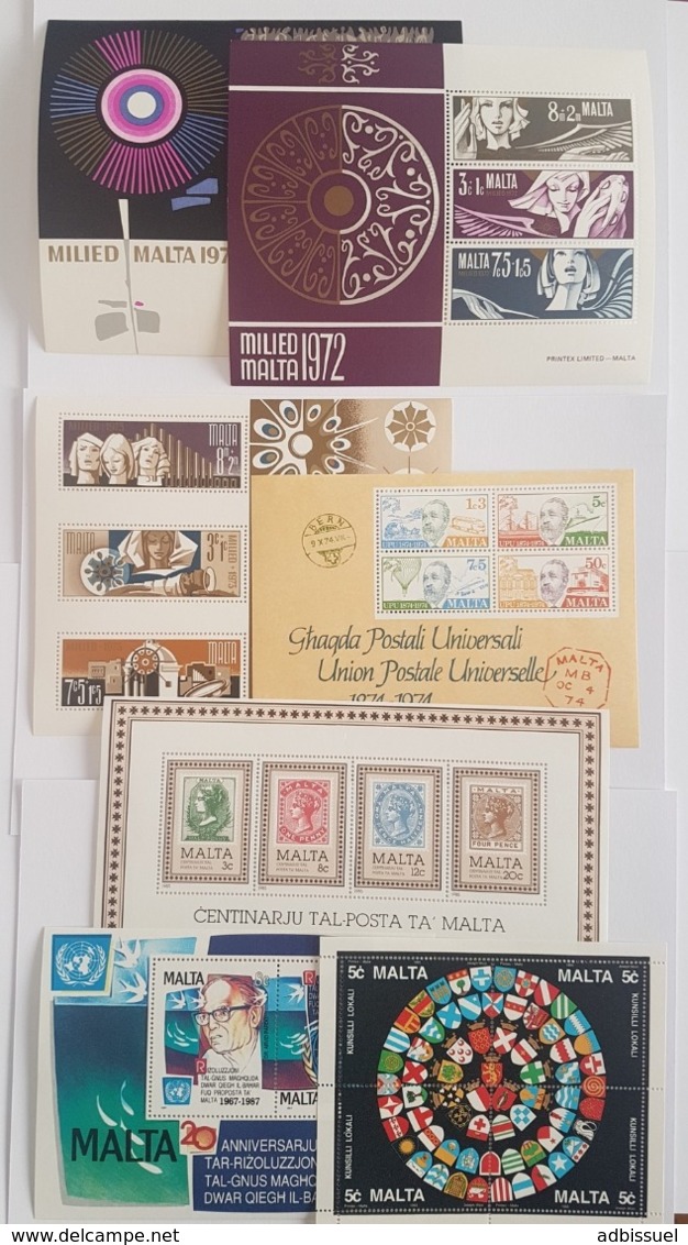 MALTE / MALTA Cote 41.5 € BLOCS FEUILLETS N° 1 + 2 + 3 + 4 + 8 + 10 + 13 ** (MNH). TB - Malte