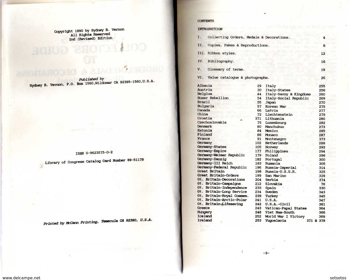 Vernon’s Collectors' Guide To Orders, Medals & Decorations (with Values) By Sydney B. Vernon - 2nd (revised) Edition1990 - Military/ War