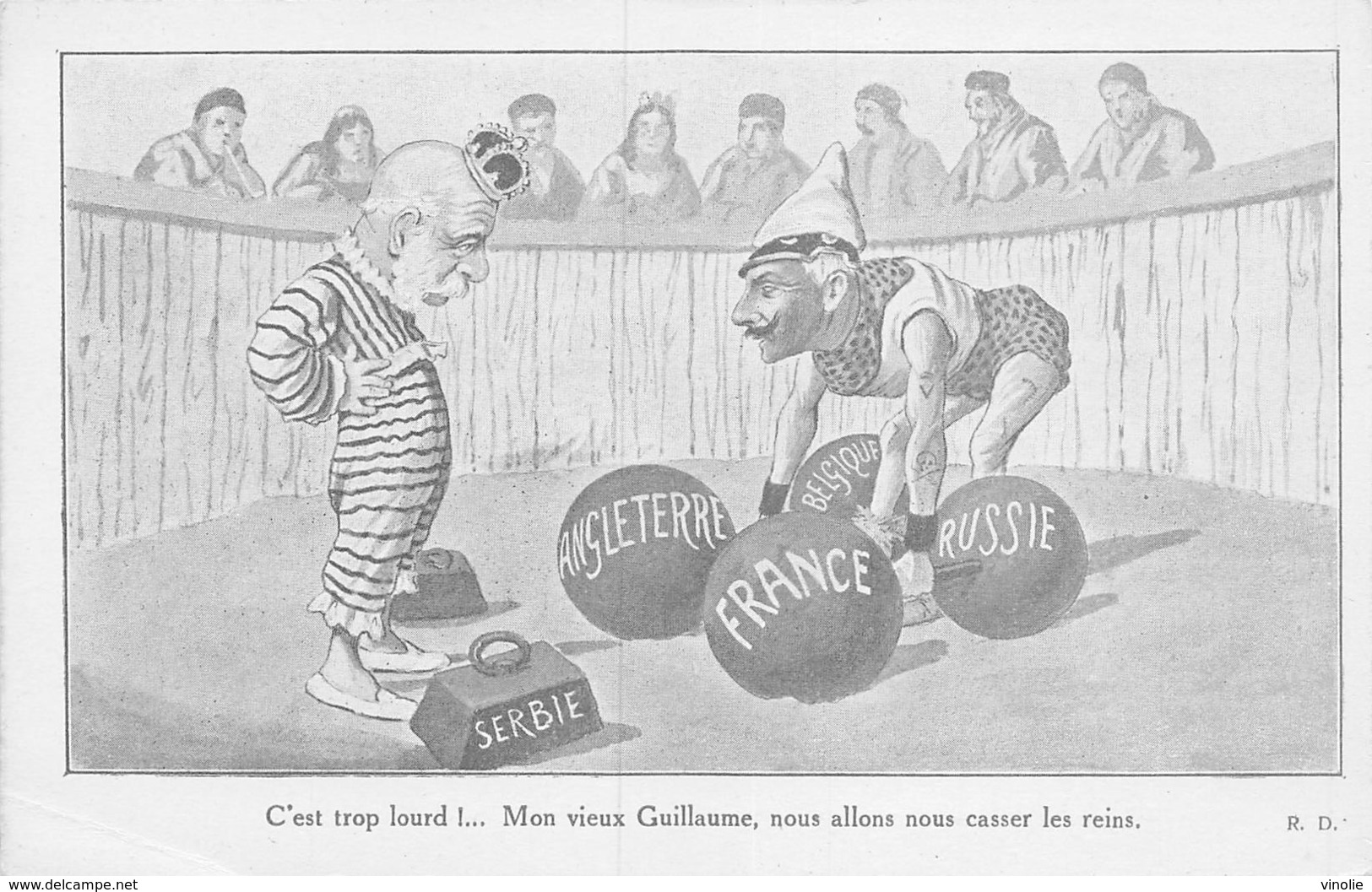 20-5339 : HALTEROPHILIE. GUILLAUME II. CARACTURE. HUMORISTIQUE. SERBIE ANGLETERRE FRANCE BELGIQUE RUSSIE. - Weightlifting