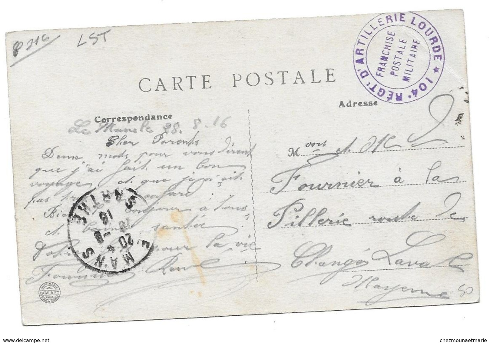 WWI LE MANS 104 RAL POUR FOURNIER LA PILLERIE LAVAL - CPA CORRESPONDANCE MILITAIRE - Personen