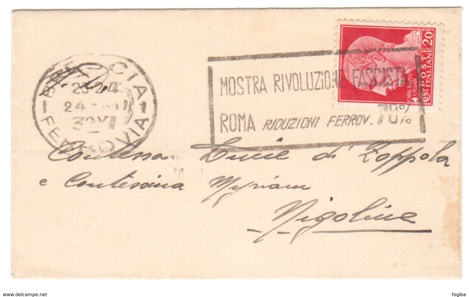 IZ632    ANNULLO A TARGHETTA "MOSTRA RIVOLUZIONARIA..." 1932  BRESCIA FERROVIA - SU LETTERA - Storia Postale