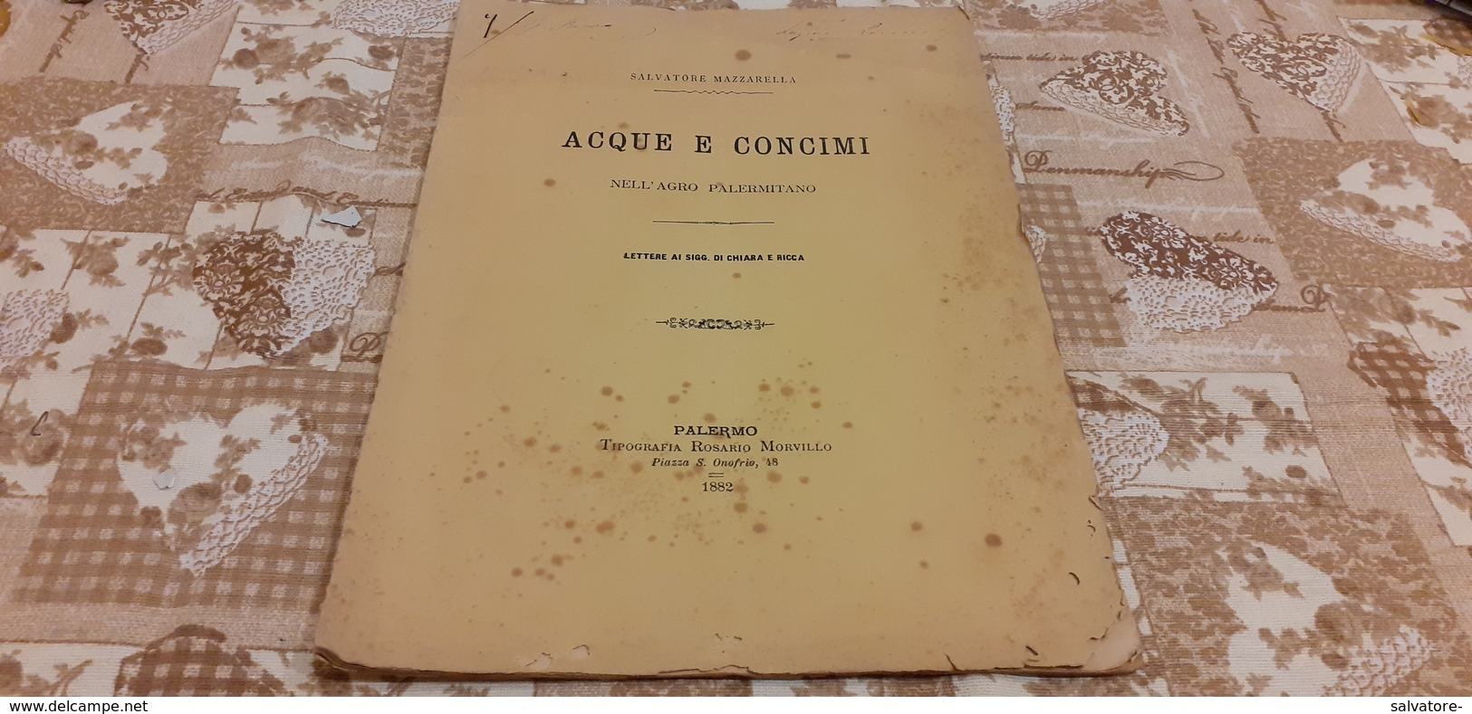 ACQUE E CONCIMI NELL'AGRO PALERMITANO-SALVATORE MAZZARELLA- 1882-PAGINE 18 - Libri Antichi