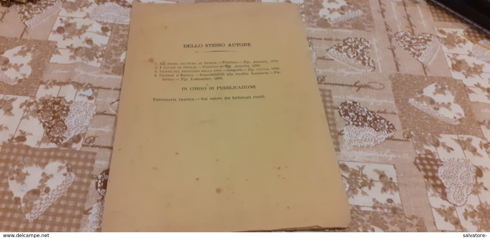 ACQUE E CONCIMI NELL'AGRO PALERMITANO-SALVATORE MAZZARELLA- 1882-PAGINE 18 - Libri Antichi