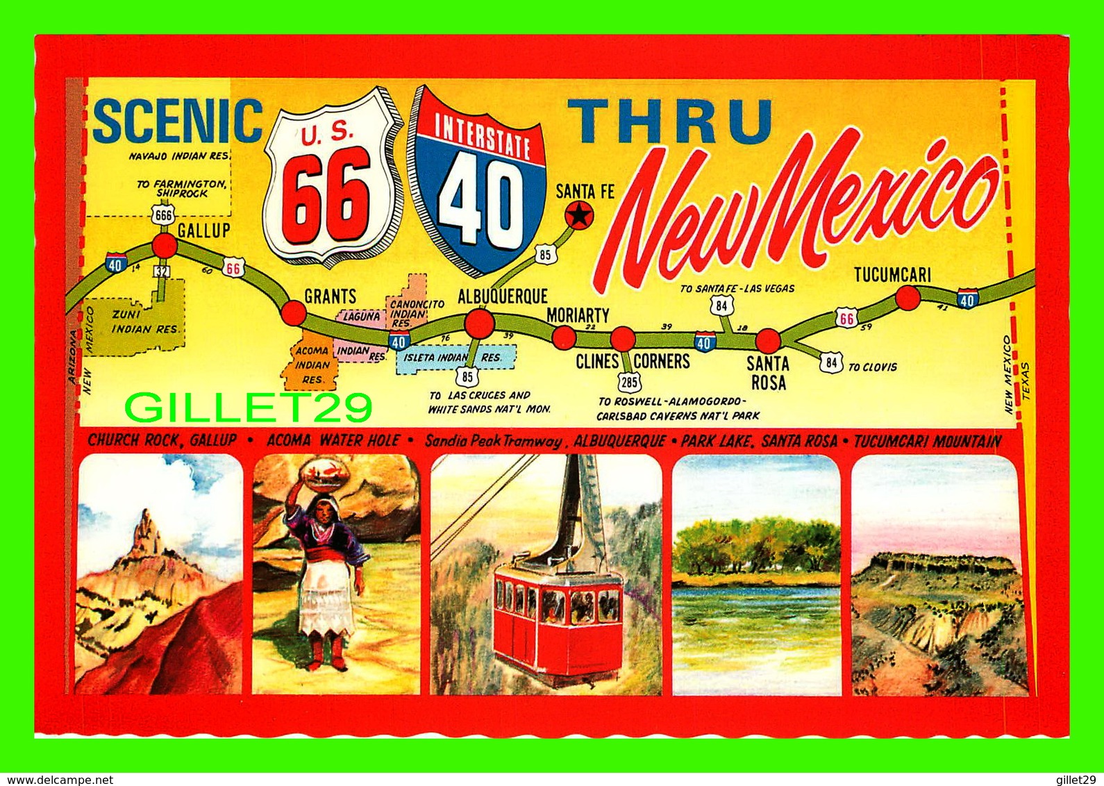 SANTA FE, NM - U. S. HIGHWAY 66 - INTERSATE 40 THROUGH SCENIC NEW MEXICO - MAO - PETLEY STUDIOS - 6 MULTIVUES - - Santa Fe