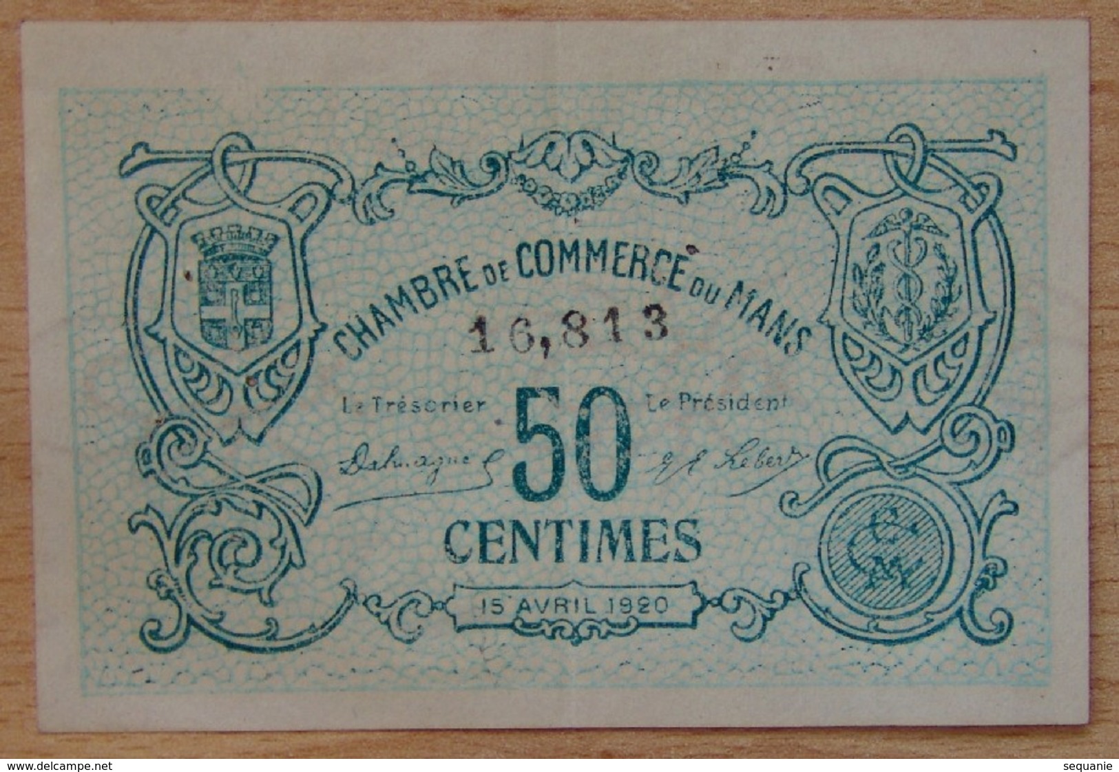 LE MANS ( 72  ) 50 Centimes Chambre De Commerce Du Mans 15 AVRIL 1920 - Chambre De Commerce