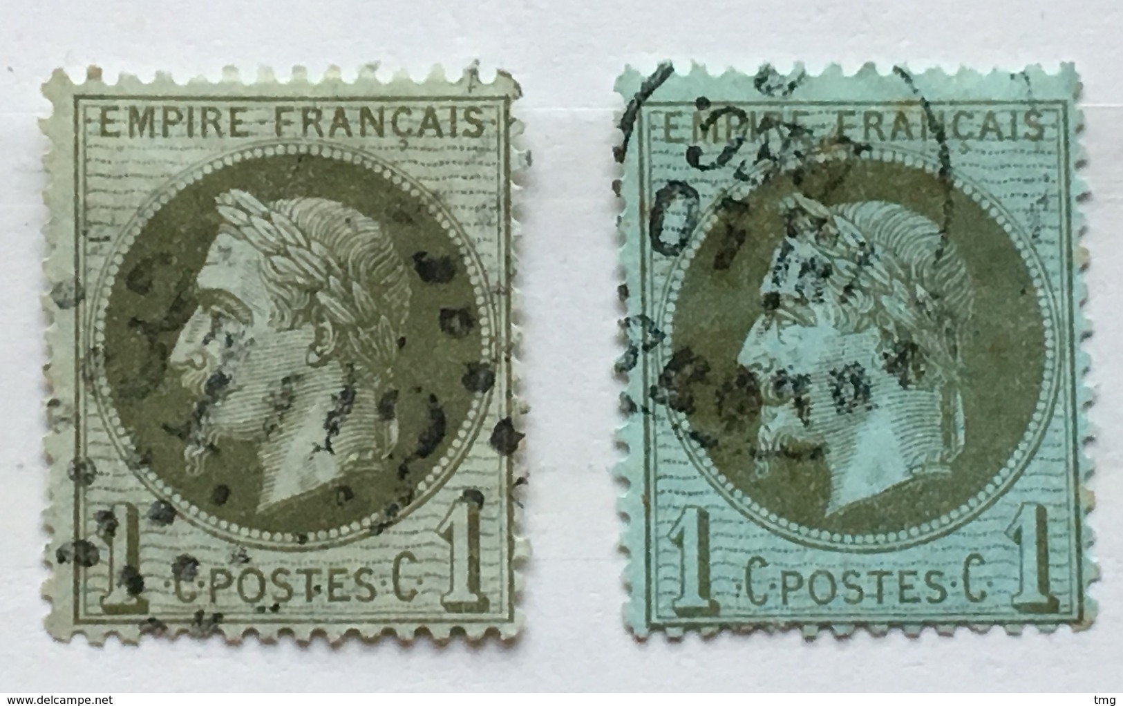 YT 25 Et 25a (°) 1863-70 France 1c Bronze  Et 1c Olive Napoléon III Lauré (côte 31 Euros) – Fobleu - 1863-1870 Napoléon III Lauré