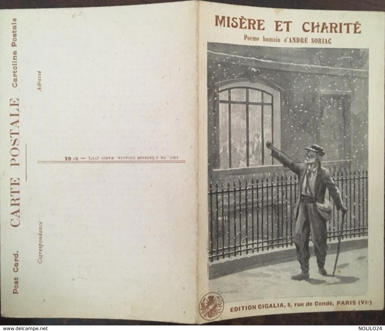 Cpa Double, MISERE Et CHARITE, Poème Humain D'André SORIAC, éd CIGALIA,( Patriotique, Humain), Non écrite - Guerra 1914-18