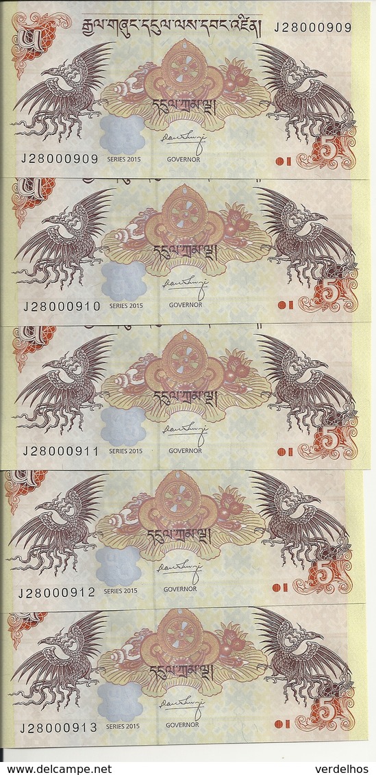 BHOUTAN 5 NGULTRUM 2015 UNC P 28 C ( 5 Billets ) - Bhoutan