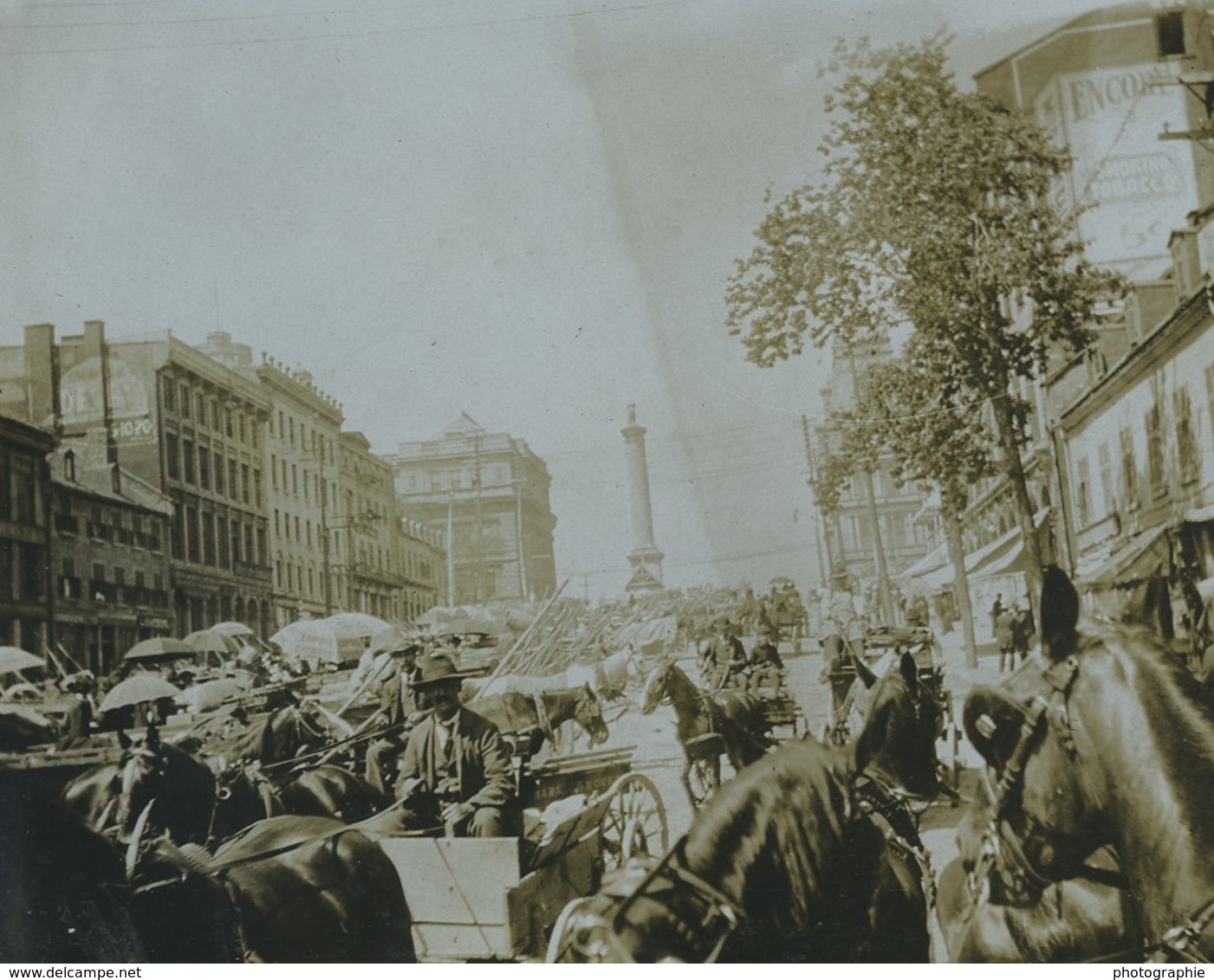 Canada Montréal  Belle Animation Rue Notre Dame? Chevaux Ancienne Photo 1901 - Places