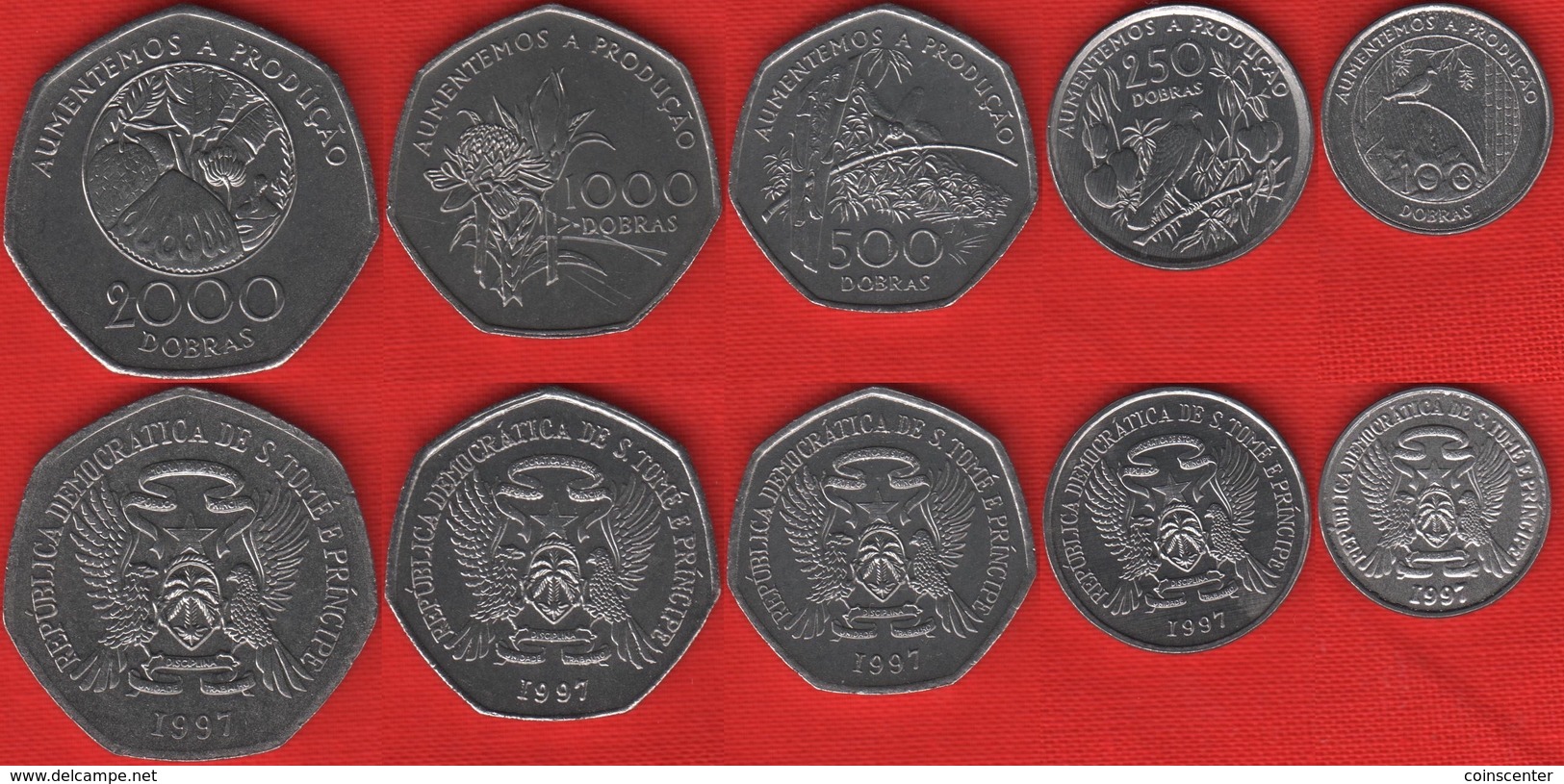 Sao Tome And Principe Set Of 5 Coins: 100 - 2000 Dobras 1997 "FAO" UNC - Sao Tomé E Principe