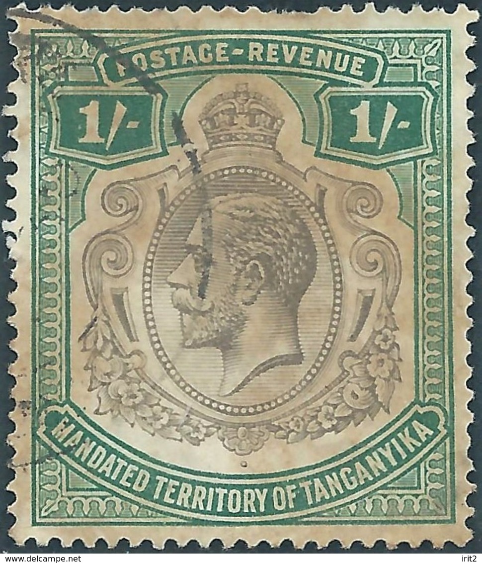 England-British Colony,Tanganyika 1927-1931 King George V-1Sh Green/black,Used - Tanganyika (...-1932)