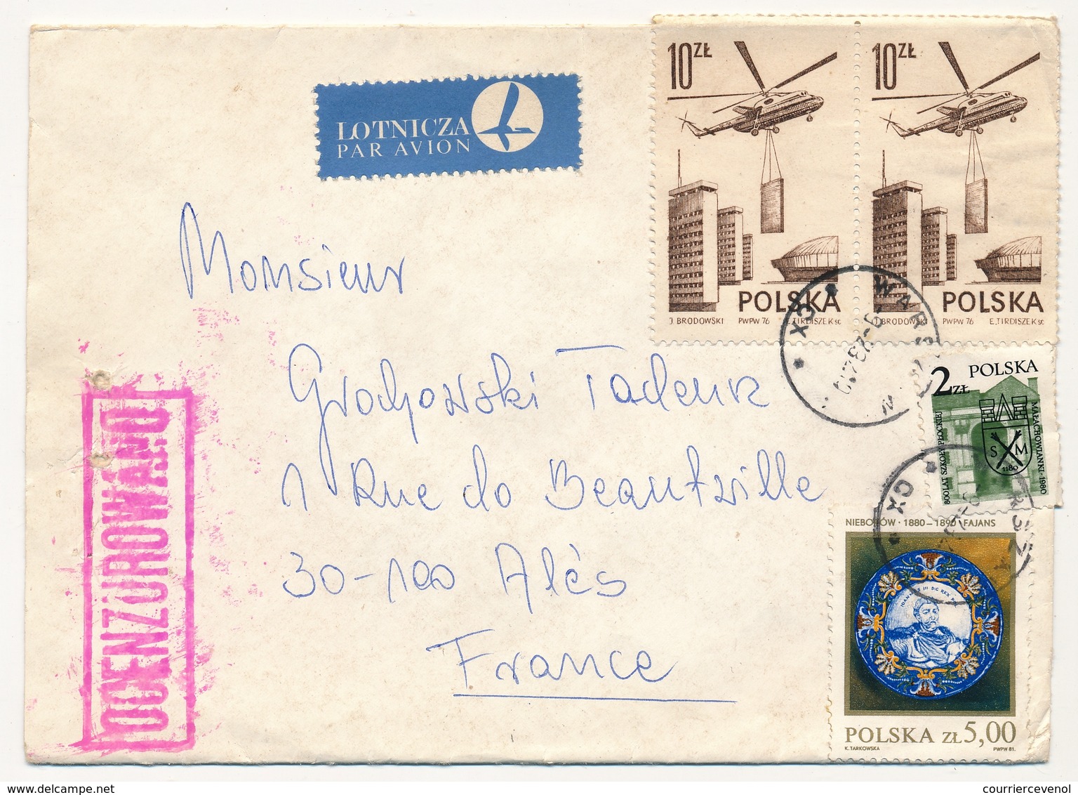 POLOGNE - 4 Env. Affr. Composé 1982 Pour Alès (Gard) - Exprès - Cachets "OCENSURAWANO" Et "NIE CENZUROWANO" - Storia Postale