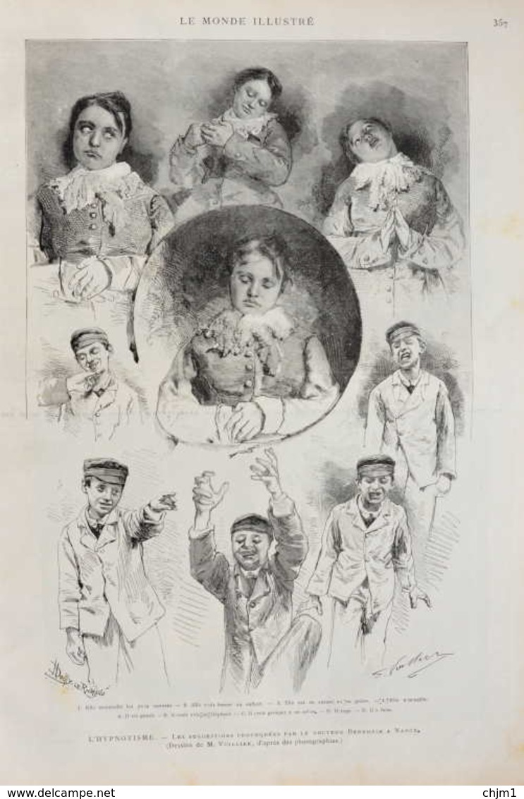L'Hypnotisme - Hypnose - Les Suggestions Provoquées Par Le Docteur Bernheim à Nancy - Page Originale 1885 - Historische Dokumente