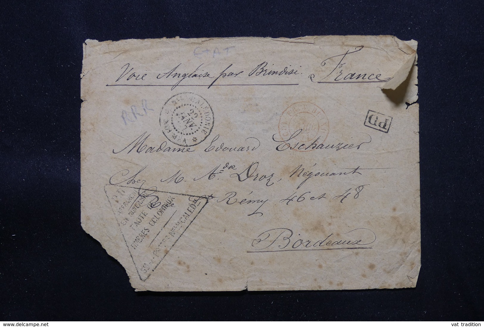 NOUVELLE CALÉDONIE - Cachet PP ( Faute De Timbres Coloniaux ) Sur Enveloppe En 1877 De Nouméa Pour Bordeaux - L 57302 - Brieven En Documenten