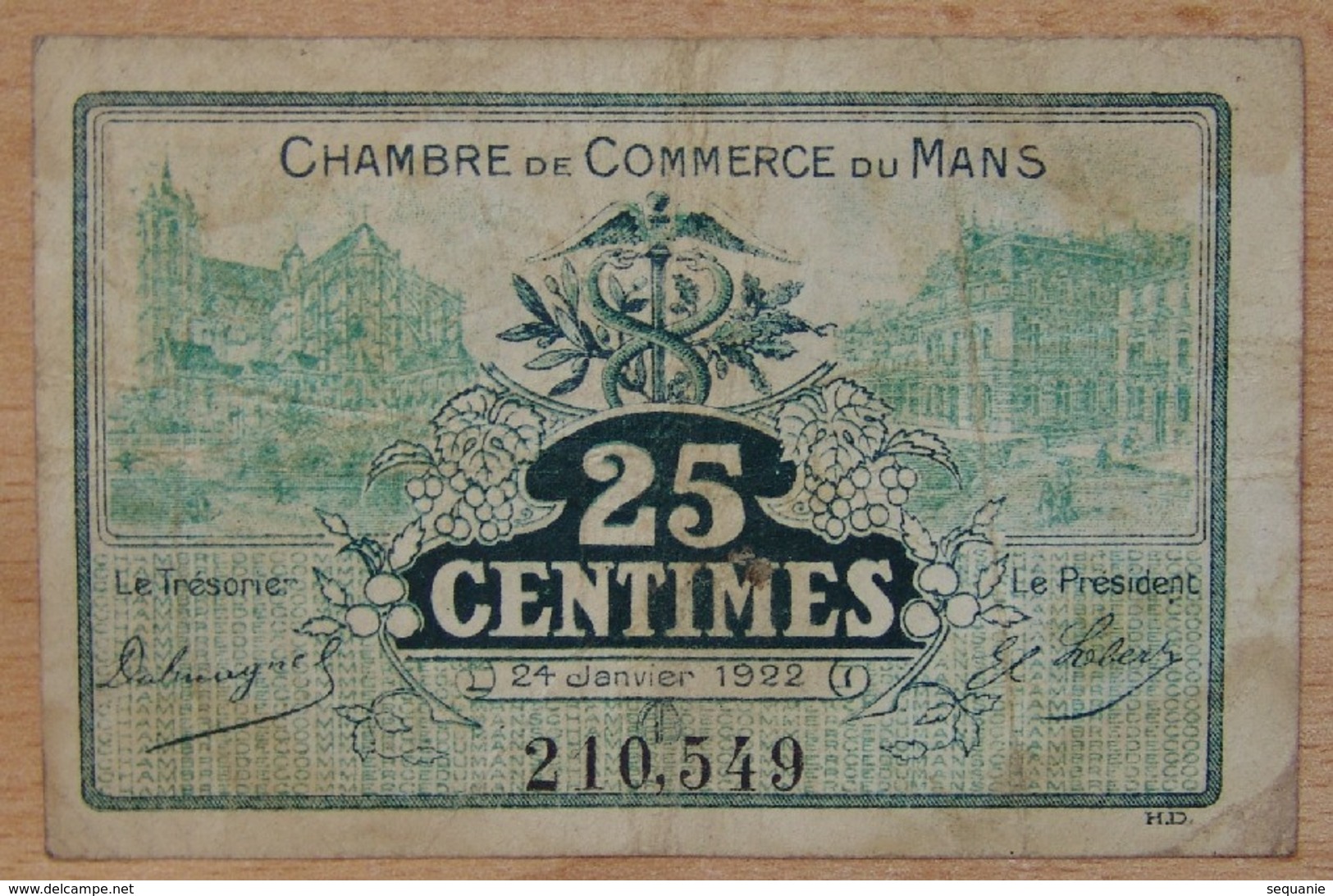 LE MANS ( 72  ) 25 Centimes Chambre De Commerce Du Mans 24 Janvier 1922 - Chambre De Commerce