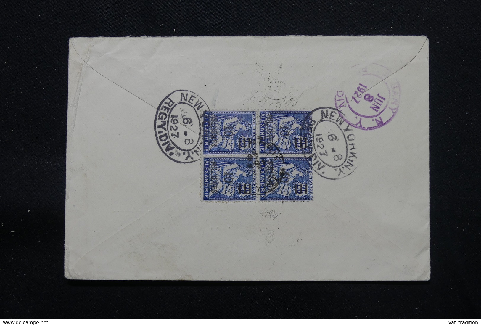 ALEXANDRIE - Type Mouchon En Bloc De 4 Au Dos D'une Enveloppe En Recommandé Pour Les Etats Unis En 1927 - L 57308 - Cartas & Documentos