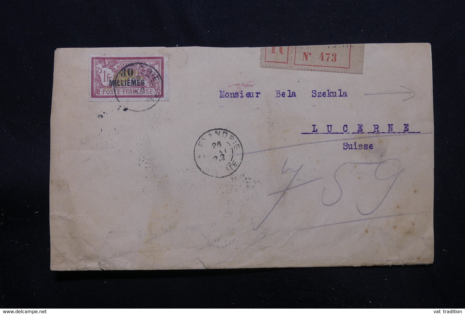 ALEXANDRIE - Affranchissement Type Merson Recto Et Verso Sur Enveloppe En Recommandé Pour La Suisse En 1922 - L 57311 - Lettres & Documents
