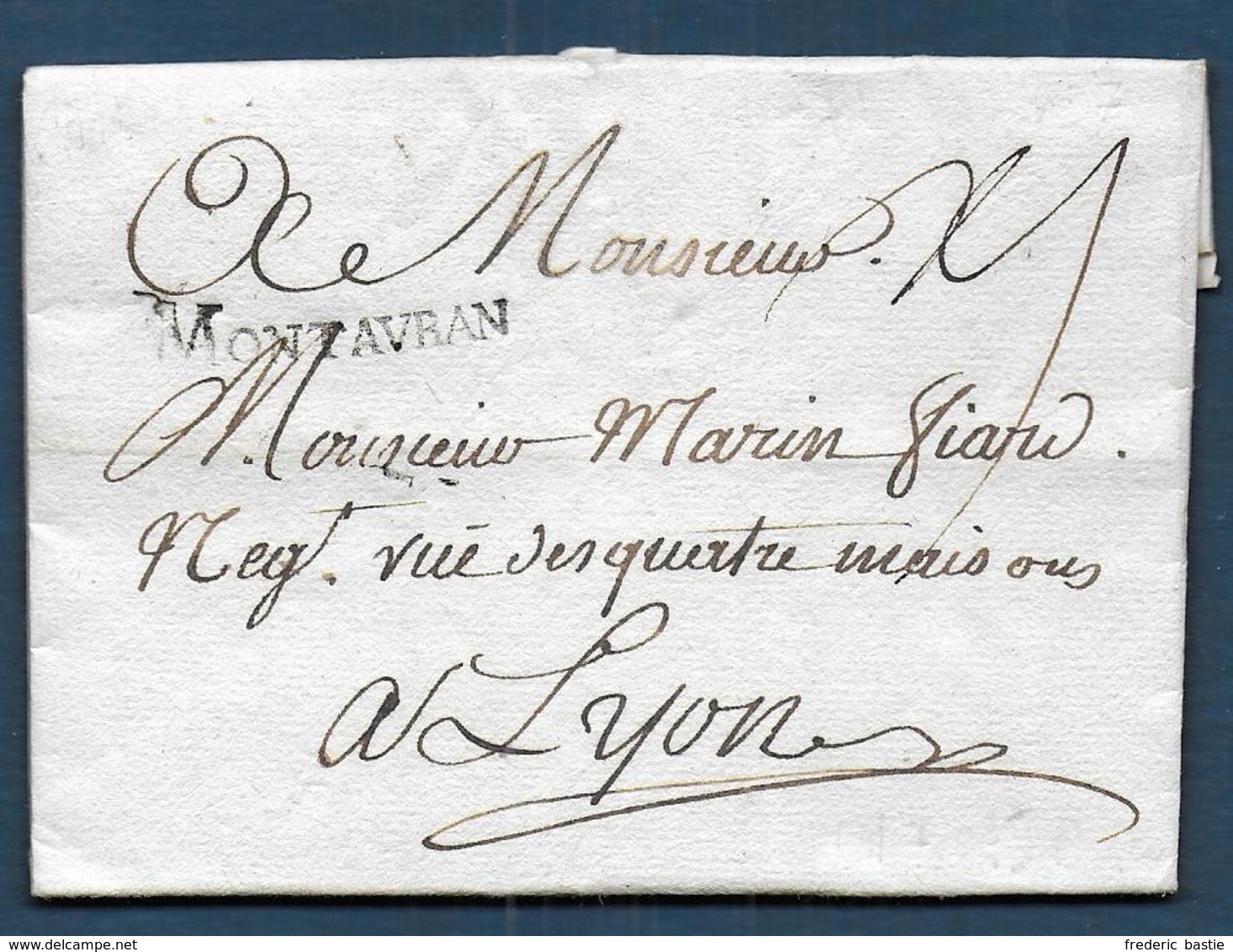 Marque MONTAUBAN  Sur Lettre De 1771 Pour Lyon - 1701-1800: Précurseurs XVIII