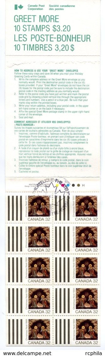 RC 16581 CANADA BK99 CHRISTMAS ISSUE CARNET COMPLET BOOKLET MNH NEUF ** ( 2 TIMBRES OBLITÉRÉS / 2 USED STAMPS ) - Full Booklets