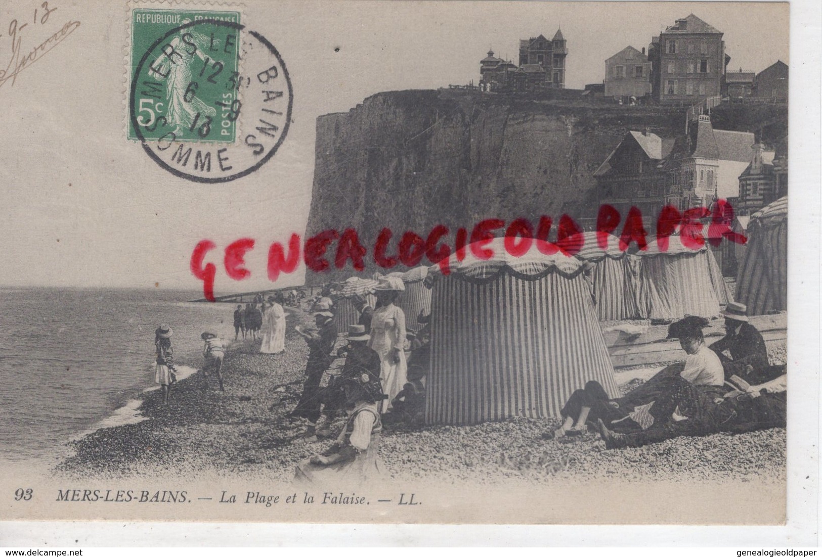 80 - MERS LES BAINS - LA PLAGE ET LA FALAISE 1913 -   SOMME - Mers Les Bains