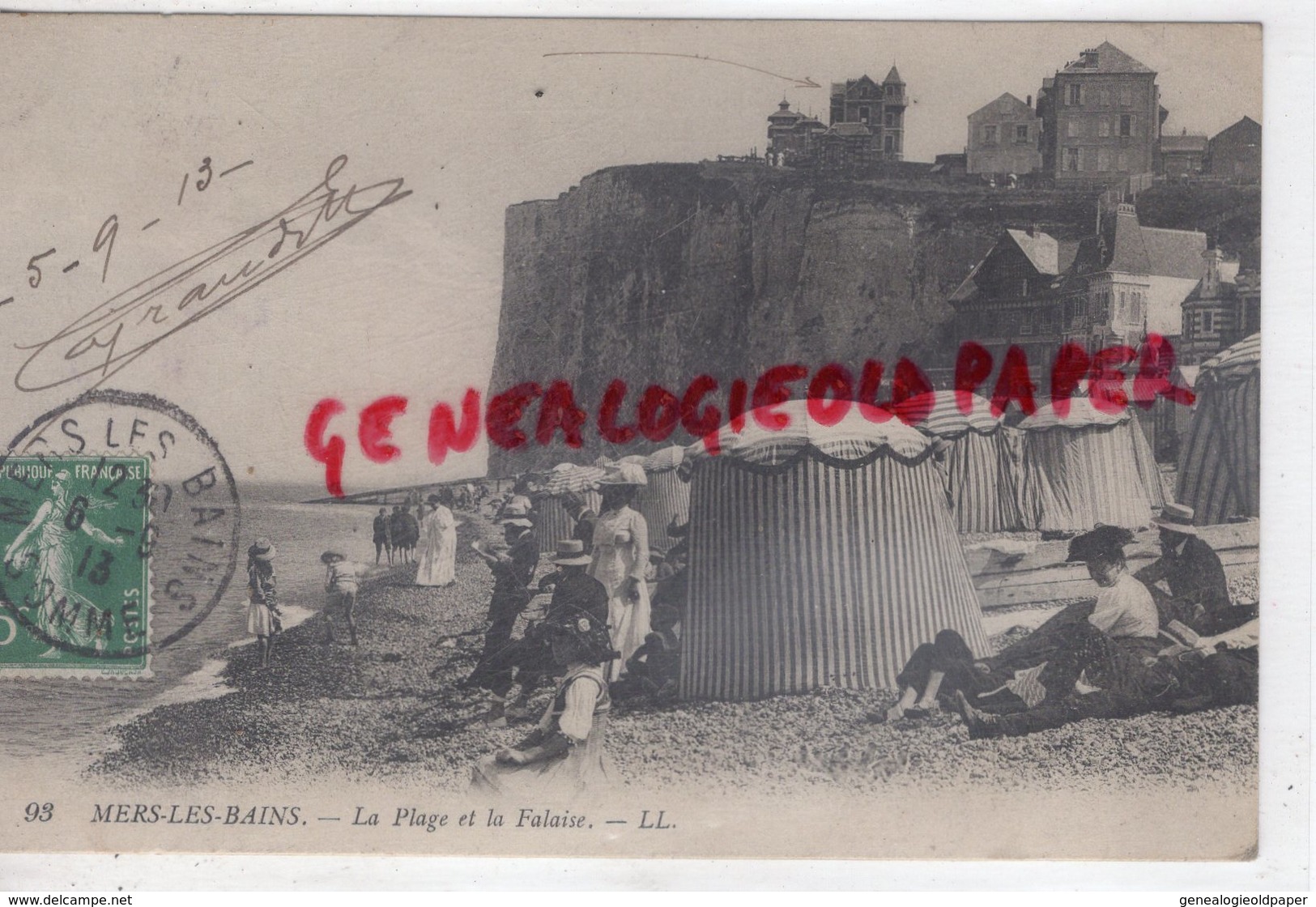 80 - MERS LES BAINS - LA PLAGE ET LA FALAISE 1913 -   SOMME - Mers Les Bains