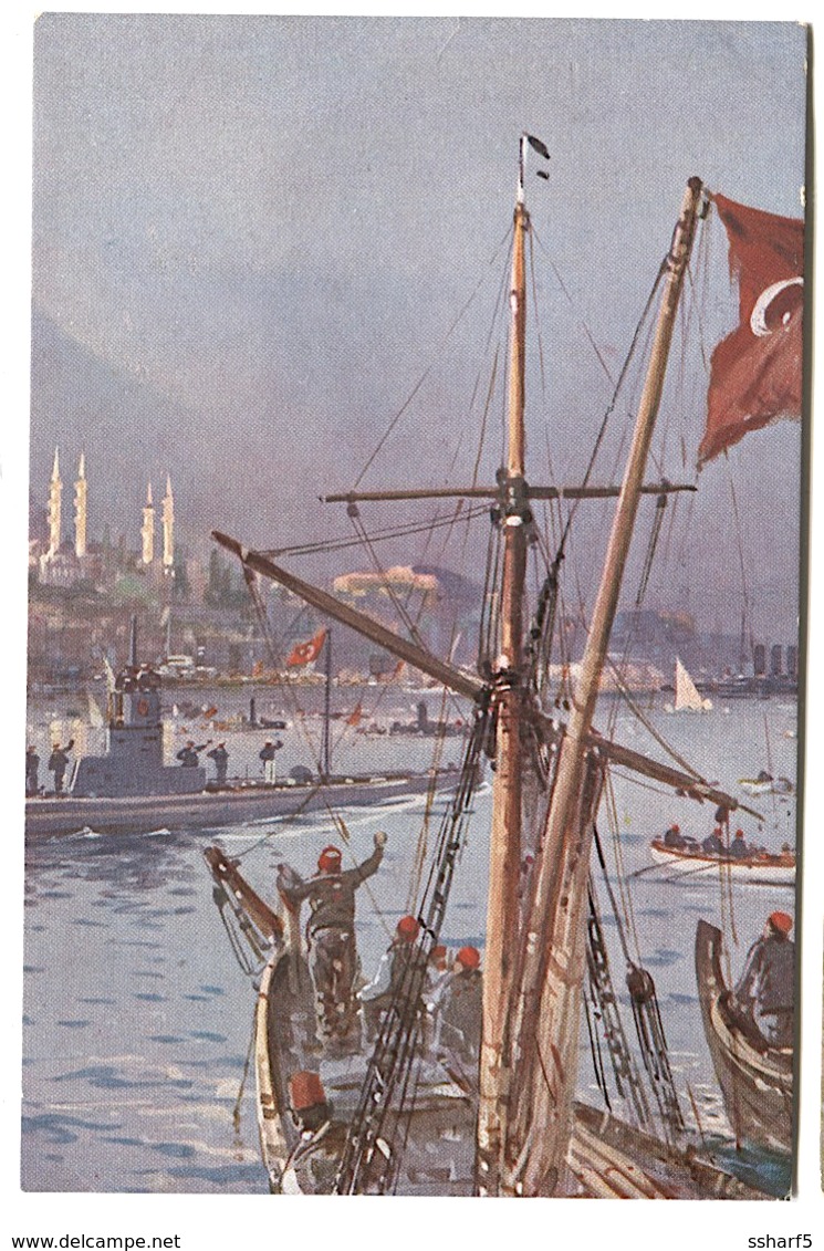 SUBMARINE In Istanbul Color Card C. 1908 - Turkey