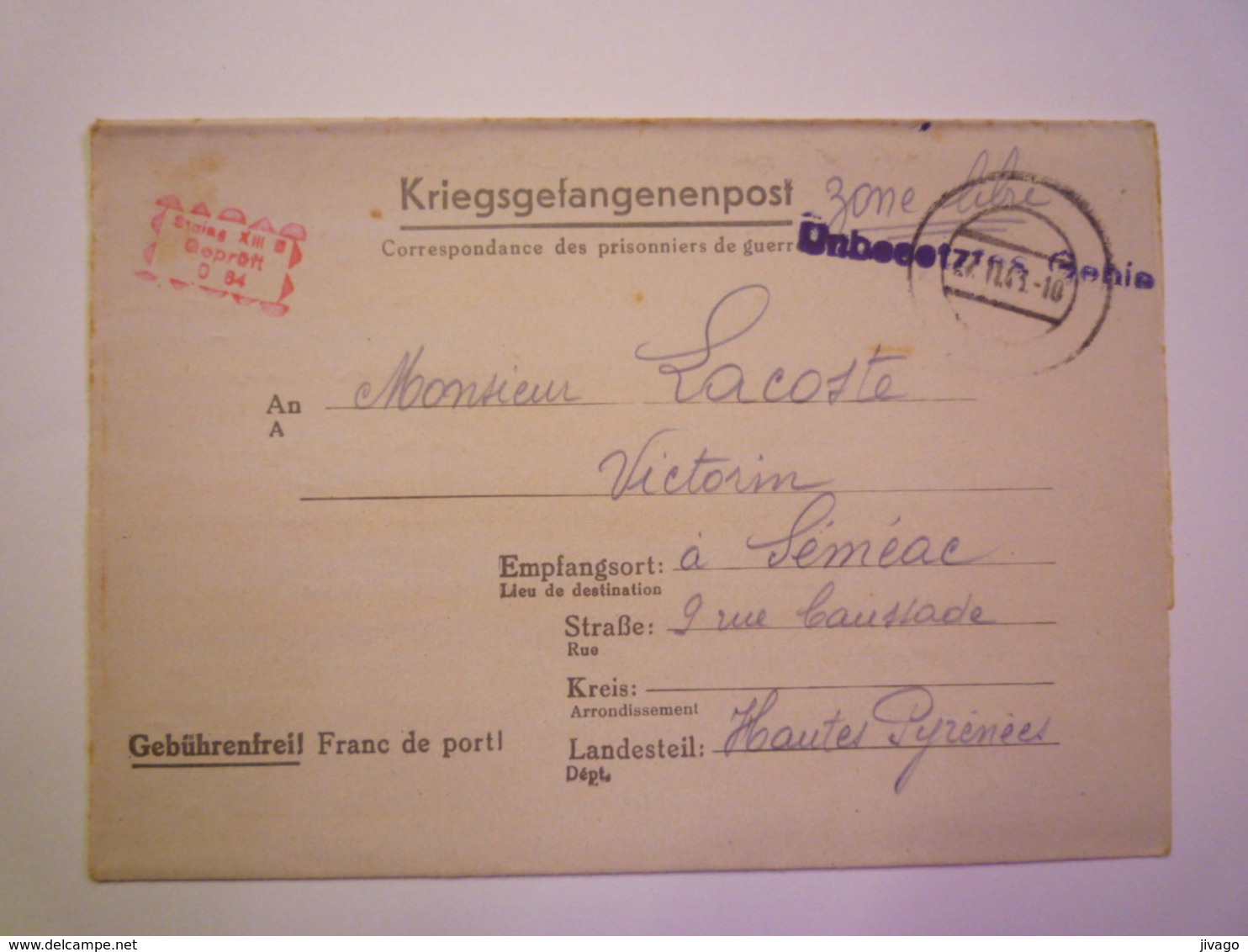 2020 -  4891  WEIDEN  :  Kriegsgefangenenpost  1943   XXX - Weiden I. D. Oberpfalz