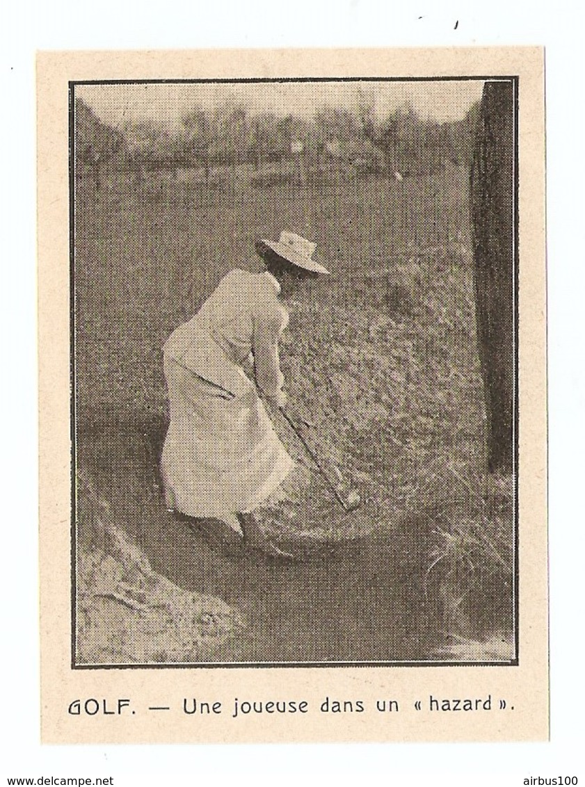 COUPURE De PRESSE SPORT DÉBUT XX ème SIECLE ANNÉE 1908 - GOLF FEMME WOMAN UNE JOUEUSE DANS UN " HAZARD " - Other & Unclassified