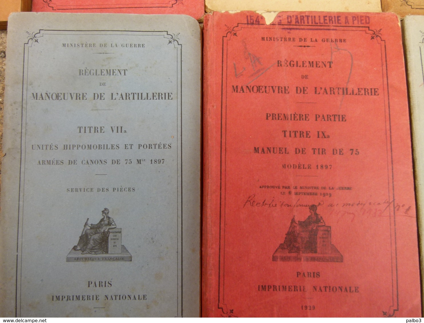 1930 1940 Lot de 15 Manuel Francais reglement materiel artillerie canon 75 155