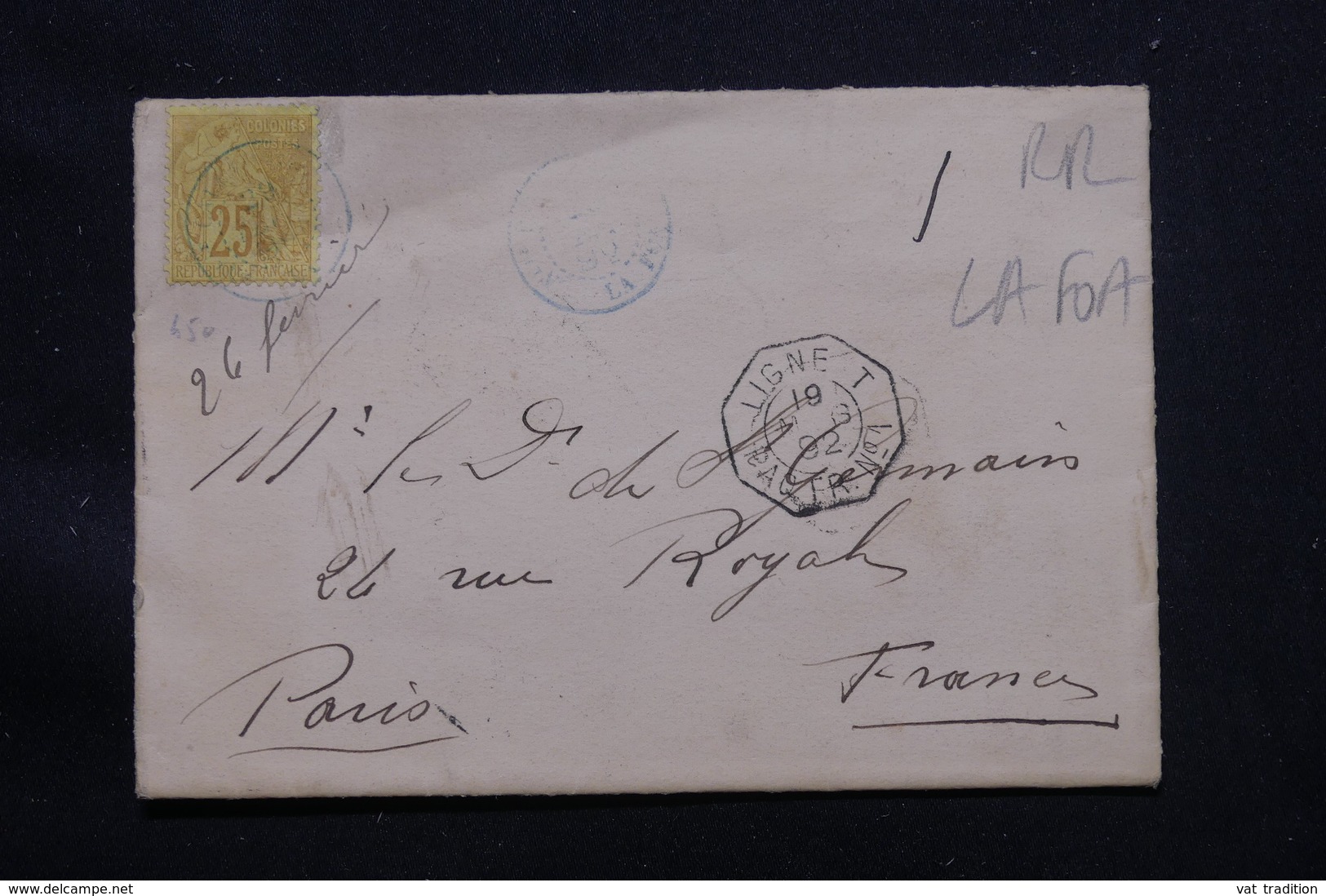 NOUVELLE CALÉDONIE - Enveloppe De La Foa Pour Paris En 1892, Affr. Alphée Dubois, Cachet De Ligne Maritime - L 57329 - Briefe U. Dokumente