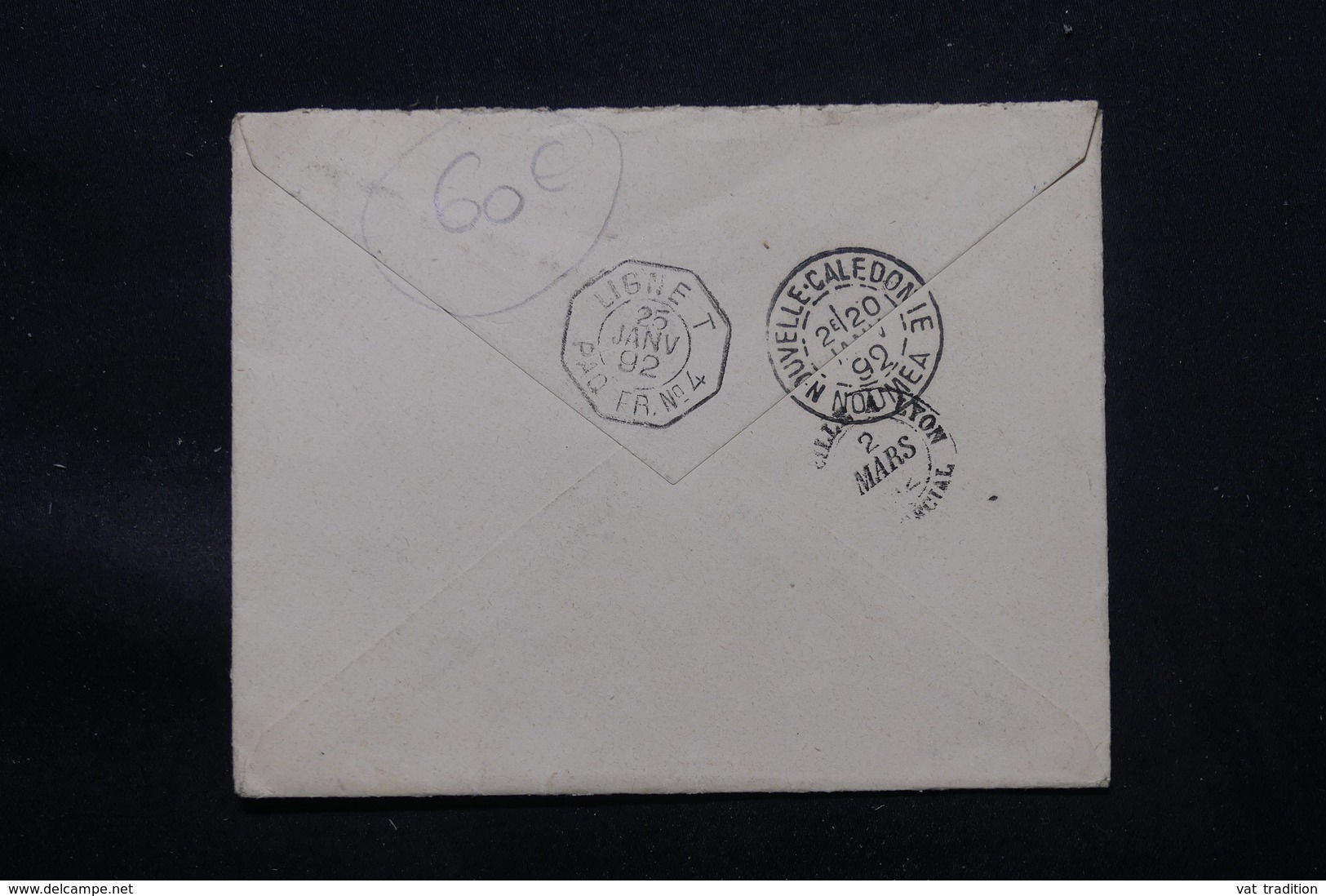 NOUVELLE CALÉDONIE - Enveloppe De Nouméa Pour Paris En 1892, Affranchissement Alphée Dubois, Cachets Au Verso - L 57334 - Lettres & Documents