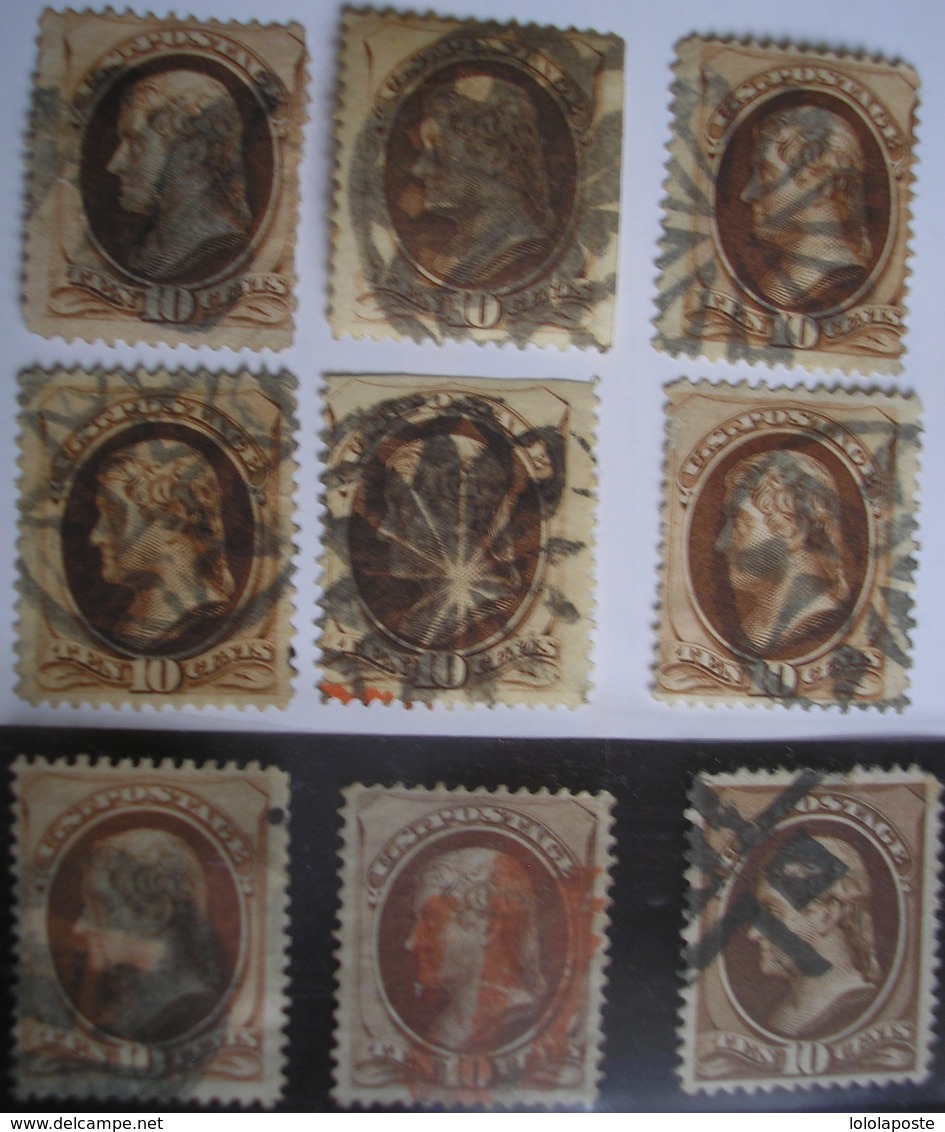 ETATS-UNIS - USA Stamp - 3 N° 44 +6 N° 55 Yvert&Tellier - 10c Brun Jefferson - Fancy Cancels - Must To See Absolutly - Oblitérés