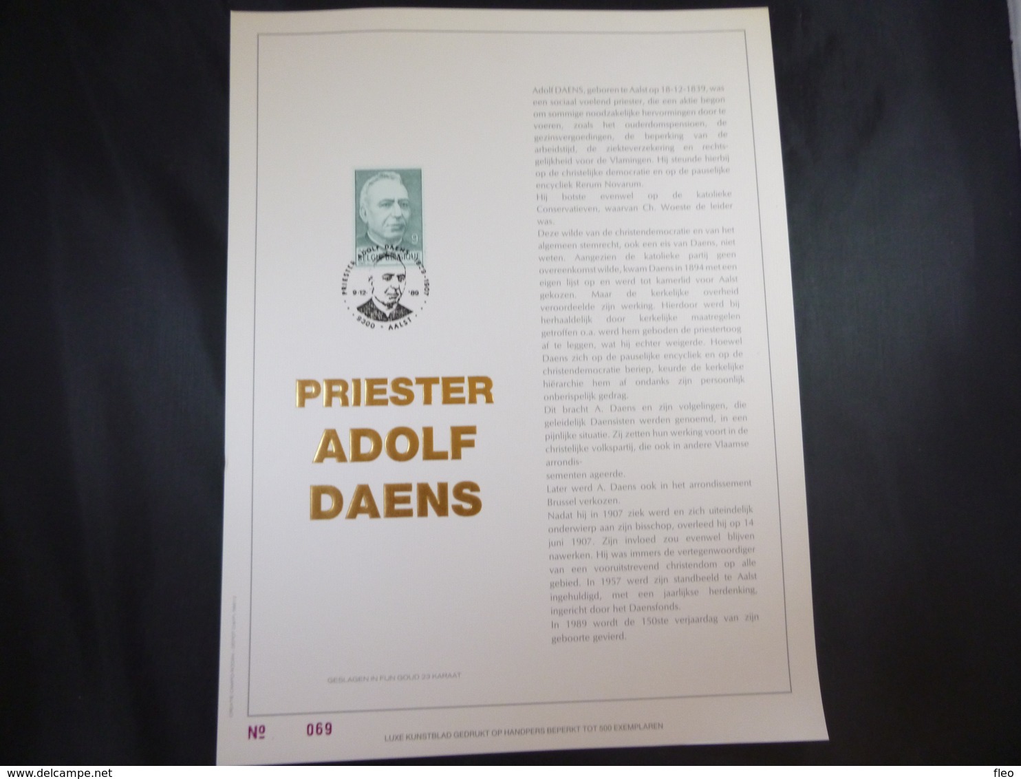 BELG.1989 2348 FDC Filatelic Gold Card NL. : " PRIESTER DAENS " - 1981-1990