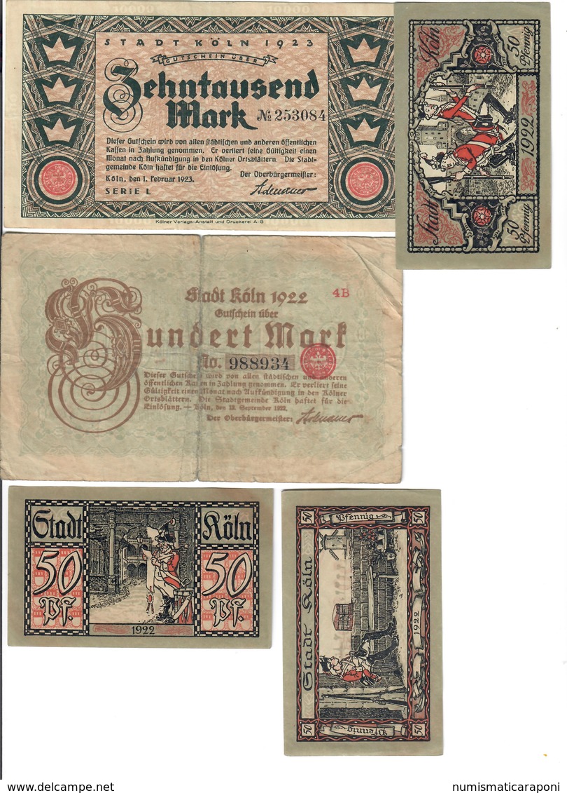 KOLN Colonia  10000  MARK 1923 + 100 Mark 1922 + 3 X 50 Pfennig LOTTO 1938 - Verzamelingen