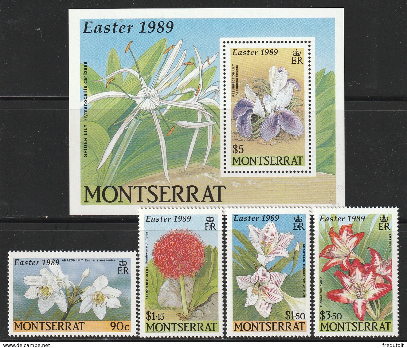 MONTSERRAT - N°705/8+ Bloc N°49 ** (1989) Fleurs - Montserrat