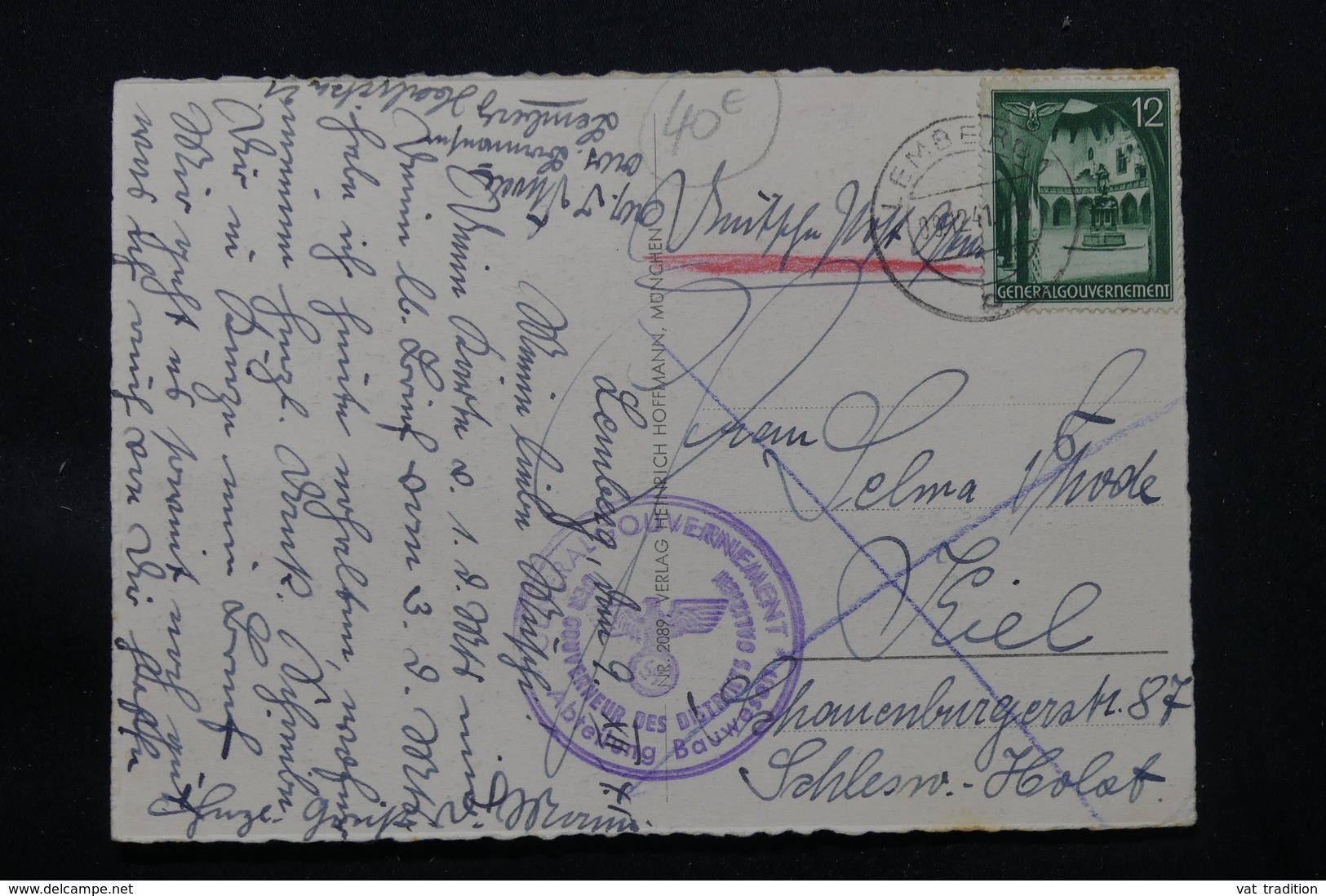 POLOGNE / ALLEMAGNE - Affranchissement De Lemberg Sur Carte Postale En 1941 Pour Kiel, Voir Cachet Gouvernement- L 57346 - General Government
