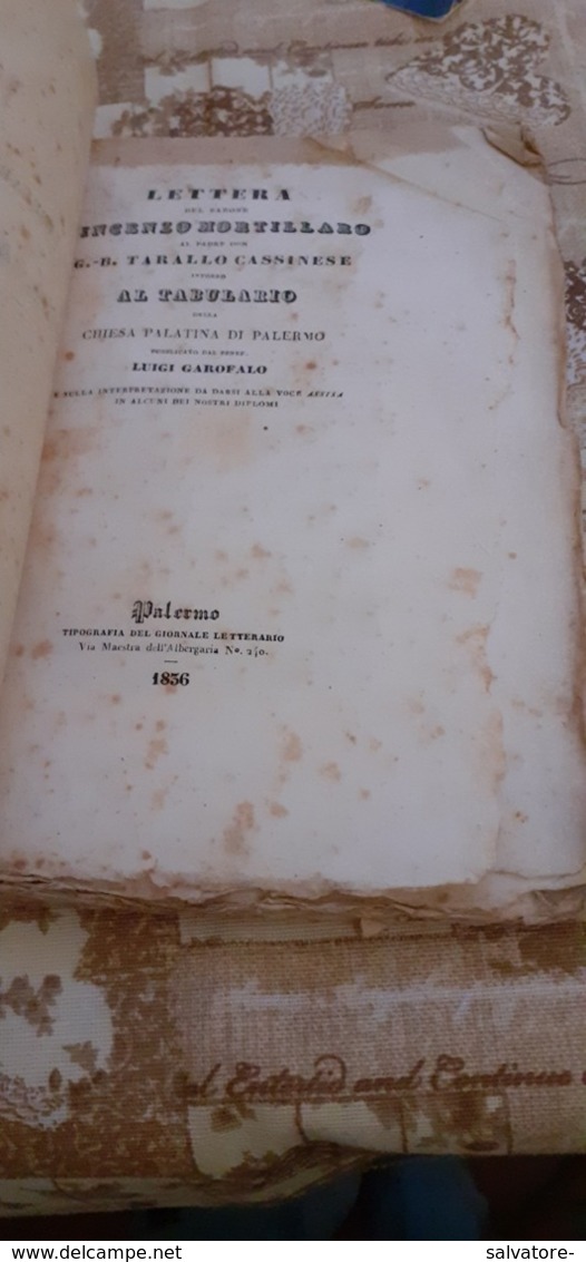 SUL TABULARIO DELLA CAPPELLA PALATINA LETTERA VINCENZO MORTILLARO - 1836 - Libri Antichi