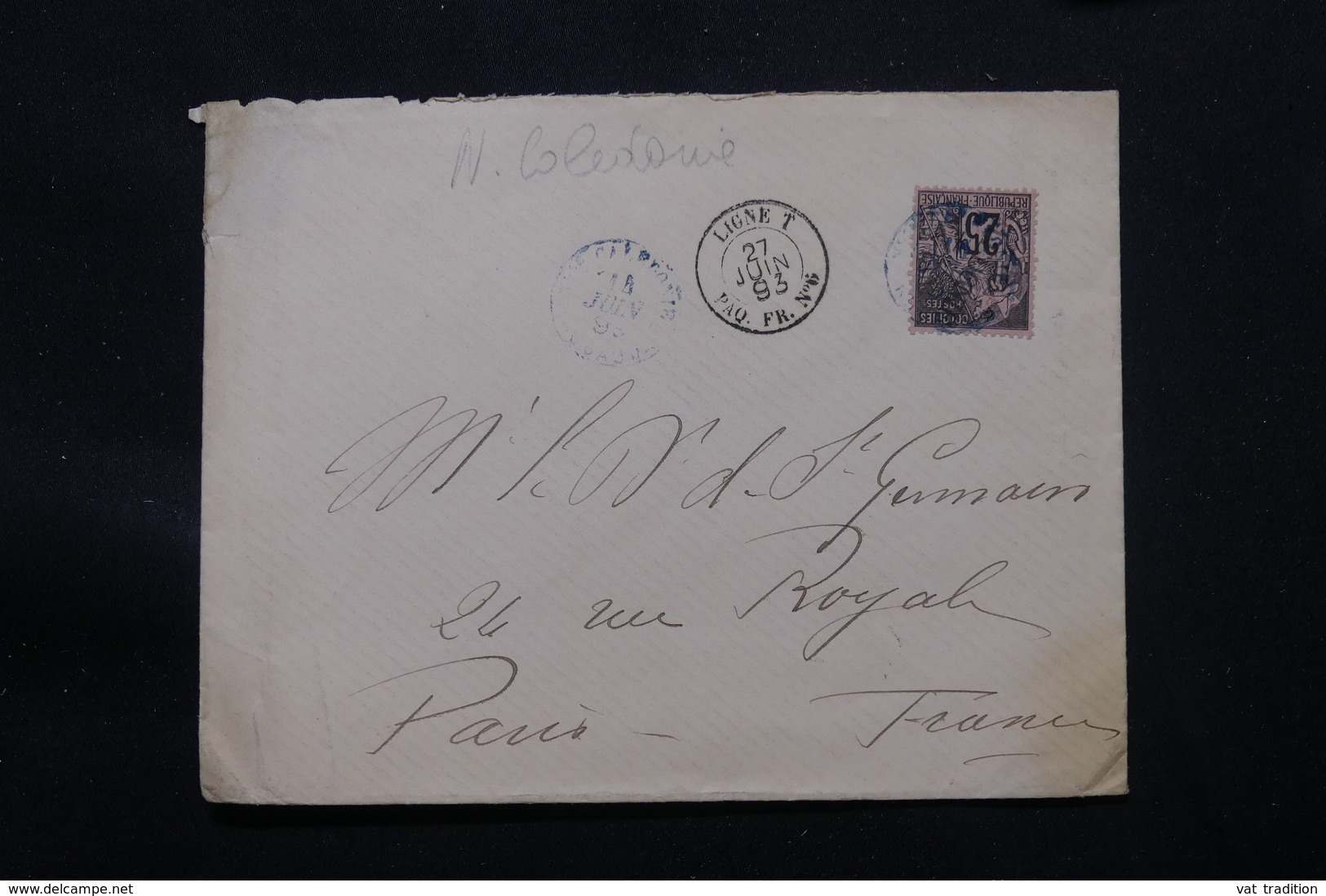 NOUVELLE CALÉDONIE - Enveloppe Pour Paris En 1893, Affranchissement Alphée Dubois Surchargé, Cachet Maritime - L 57368 - Briefe U. Dokumente