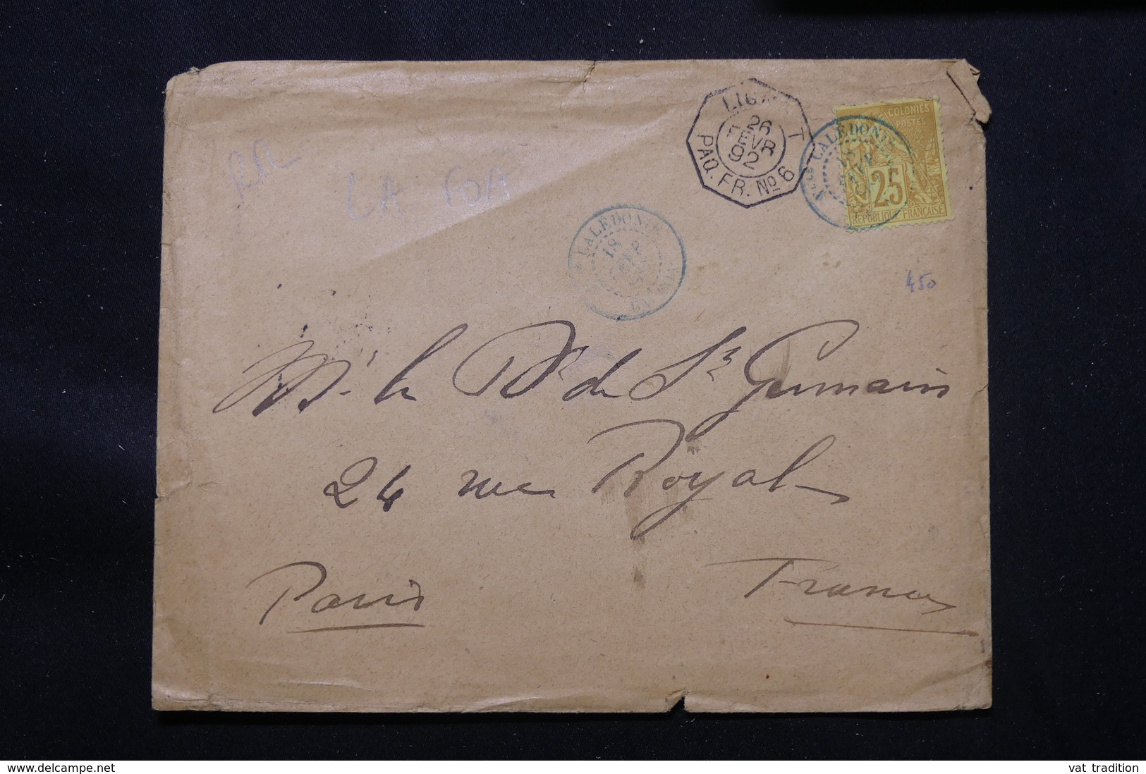 NOUVELLE CALÉDONIE - Enveloppe De La Foa Pour Paris En 1892, Affranchissement Alphée Dubois - L 57373 - Cartas & Documentos