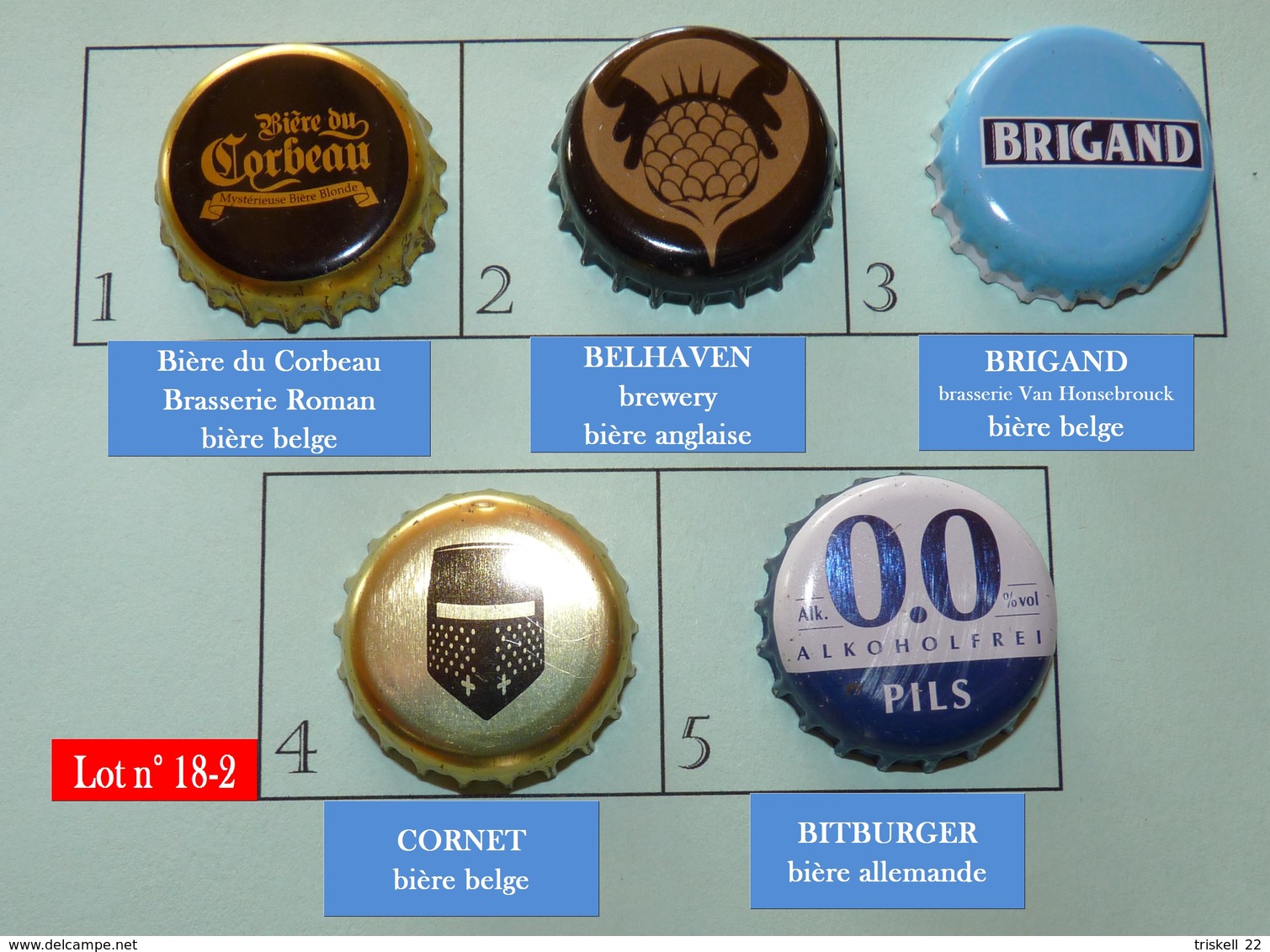Lot N° 18-2 : 5 Capsules De Bière (parfait état - Pas De Trace De Décapsuleur) Beer - Cerveza - Birra - Bière