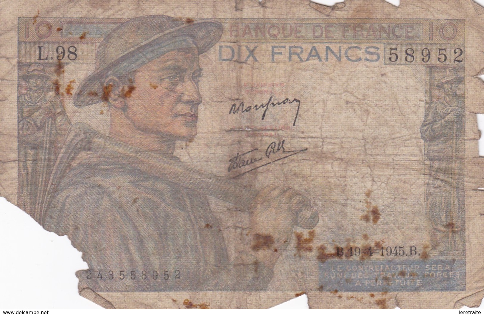 10 Francs 1945 - 10 F 1941-1949 ''Mineur''
