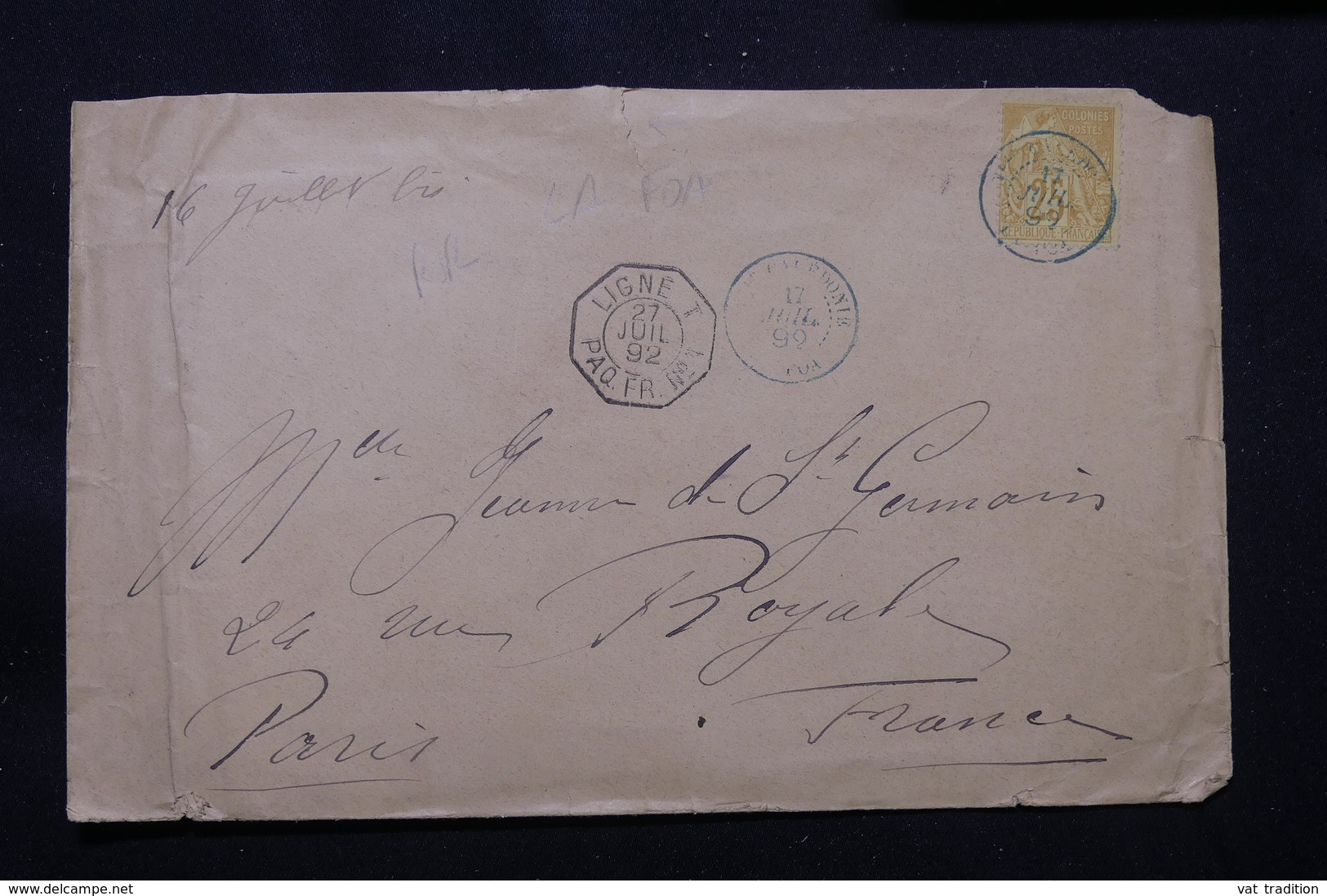 NOUVELLE CALÉDONIE - Enveloppe De La Foa Pour Paris En 1892, Affranchissement Alphée Dubois - L 57375 - Lettres & Documents