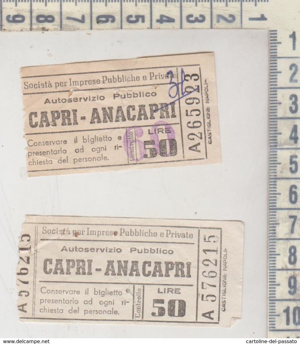 Capri Anacapri Ticket Biglietto Buillet Soc. Imprese Pubbl. Private 1959 - Europa